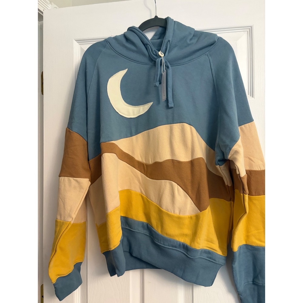 Simply Southern Moon Landscape Colorblock Hoodie Blue Yellow XL New